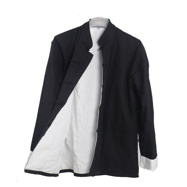 

men's jackets casual double deck jacket autumn winter coat traditional chinese tang suit tai chi uniform cotton, Black;brown
