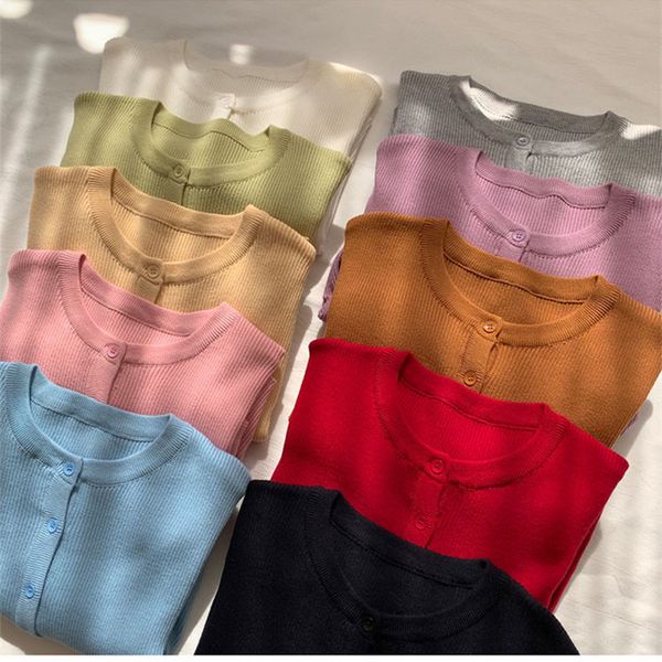 

new 10 colors 2021 spring autumn korean style knittd cardigans candy color sweaters cardigan womens outwear coats (x1693) s8wt, White;black