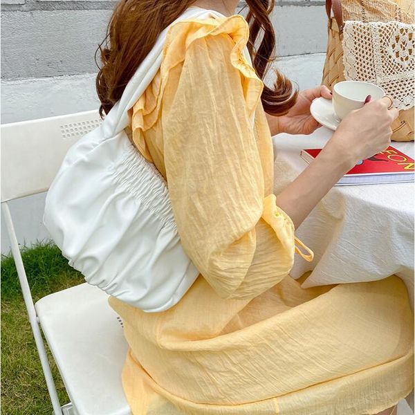 

2021 spring summer new trendy cloud ruffled pleated messenger bag baguette single-shoulder bag soft cute commuting pu