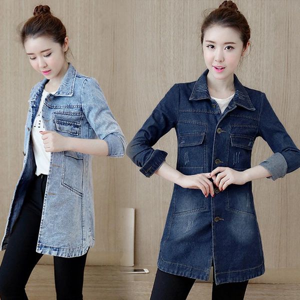 

women's jackets 2021 autumn winter korean denim jacket women slim long coat frayed deep blue plus size jeans coats 5xl outerwear, Black;brown