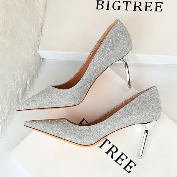 

dress shoes 2021 women 7.5cm high heels fashion pumps pink bling sequin elegant lady stripper scarpins female prom wedding bridal, Black