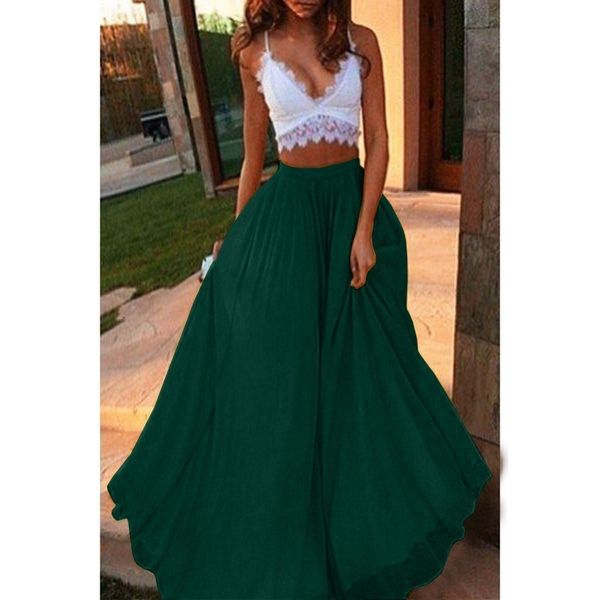 

bohemian chiffon a line beach skirts 2020 long women big swing skirt 2 layers maxi skirt, Black
