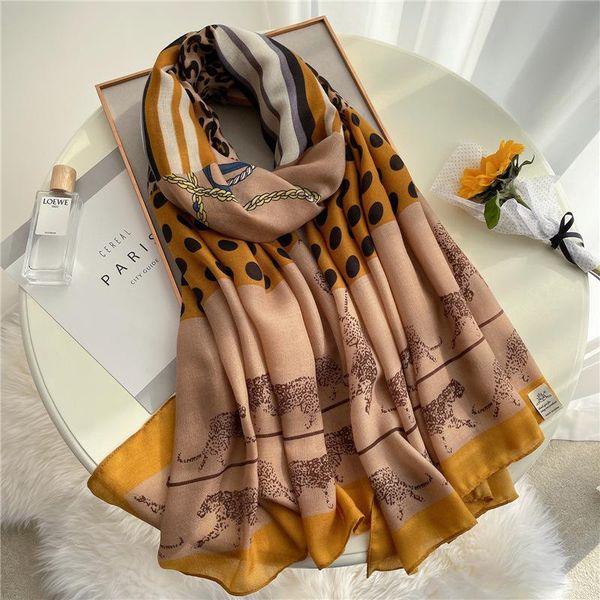

scarves in the fall and winter of female big size animal cotton linen scarf shawl decoration joker headcloth wave point, Blue;gray
