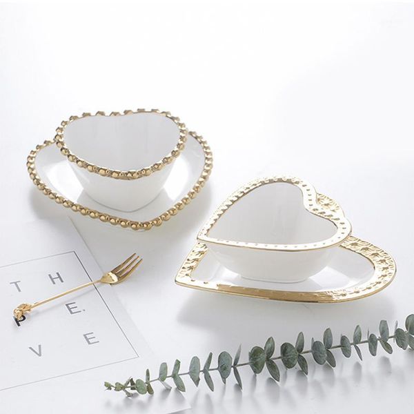 

storage bottles & jars nordic art luxury ceramic jewelry plate heart-shaped relief gold-plated cosmetics box kitchen frui bowl