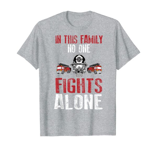 

fireman in this family no one fights alone graphic t-shirt, White;black