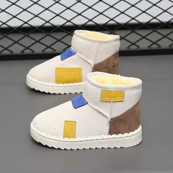

boots kids snow winter plush warm boys fashion casual plus velvet soft outdoor non-slip girls cotton shoes, Black;grey