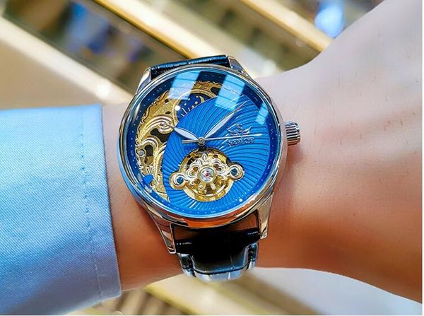 

sewor mechanical watch automatic movement watch leather strap men's casual fashion watch sew09-2, Slivery;brown