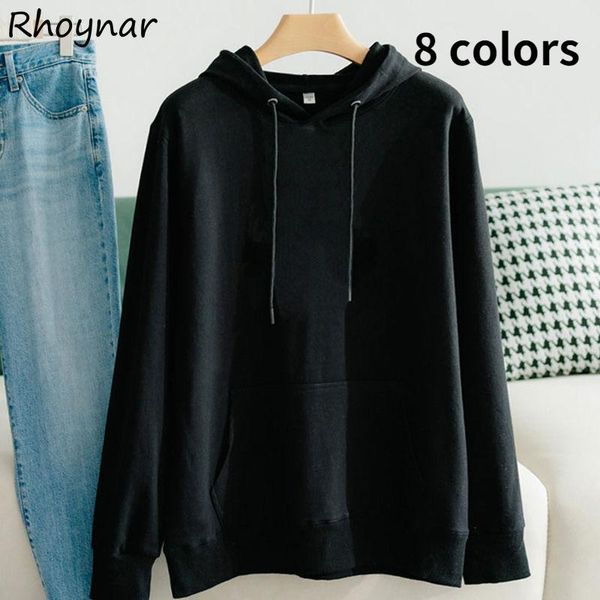 

women's hoodies & sweatshirts oversize women with hat spring autumn m-5xl 8 colors solid simple elegant students couple female clothing, Black