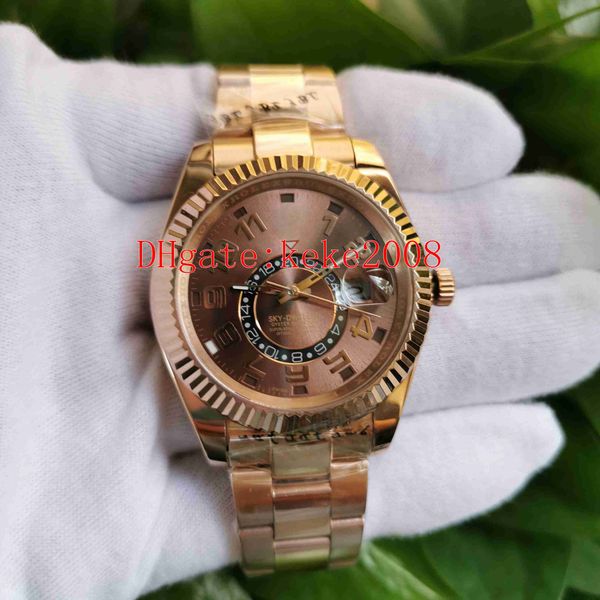 

2 color fashion wristwatches 42mm brown 326935 gmt working rose gold leather bands asia mechanical automatic mens watch watches, Slivery;brown