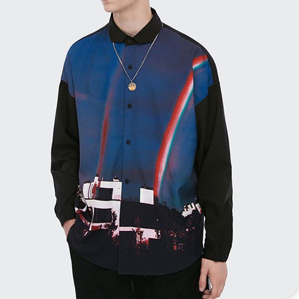 

hip 2021 new hop streetwerar long sleeve autumn 3d night view print harajuku beach shirt mens color block cotton loose shirts n8h5, White