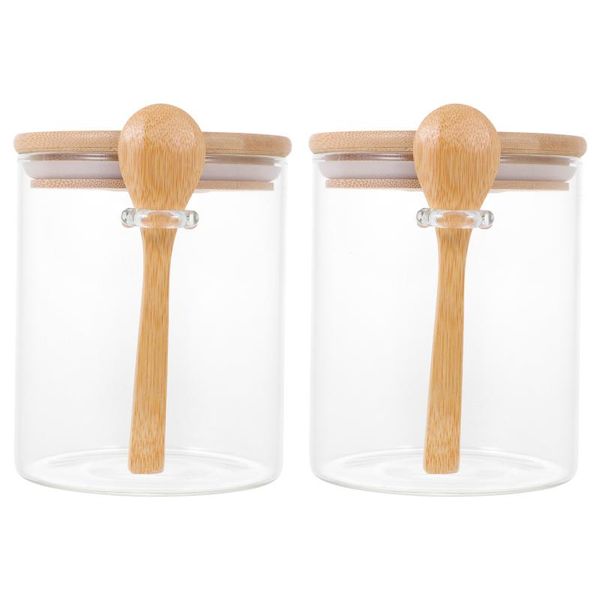 

storage bottles & jars 2pcs food sealing jar wooden spoon glass kitchen with lid