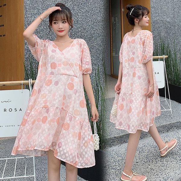 

maternity dresses 3382# dress summer v neck chiffon short sleeves loose stylish pregnant women mom, White