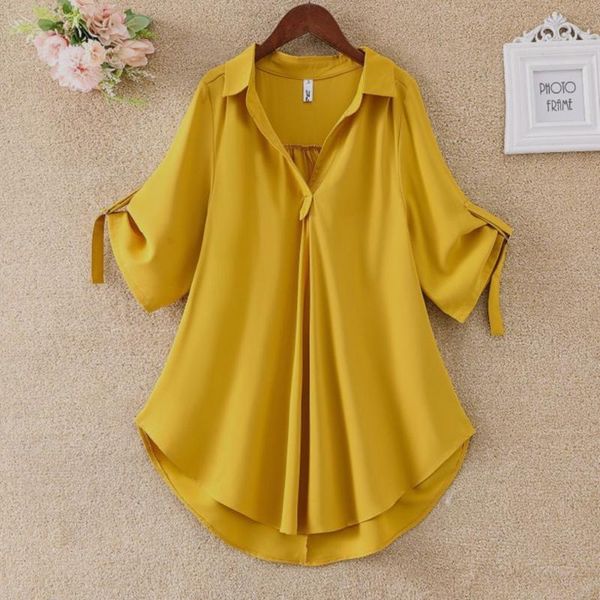 

women's blouses & shirts chic plus size for women summer tunic 2021 fashion solid casual blouse white ladies loose camisa mujer