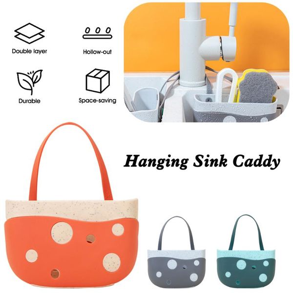 

storage bags convenience sink caddy organizer hanging faucet sponge holder rack for scrubber, scourer, brush, kitchen, bathroom