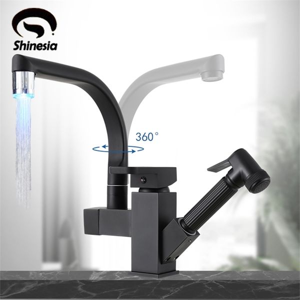 Faucet de cozinha Faucet fosco led fosco retirado spray de bidê e misturador de água fria torneira 360 graus de rotação pia guindaste 211108