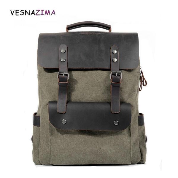 

2021 new multifunction men backpack vintage canvas backpack leather school bag neutral portable wearproof travel bag w873z