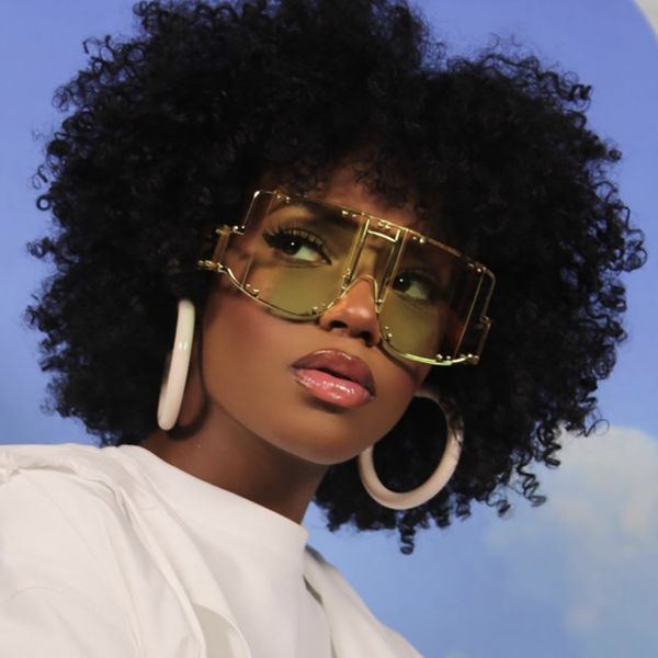 

women simple personality ocean lens sunglasses large frame rectangular metal trimming ladies pearl personal fashion trend decorative glasses, White;black