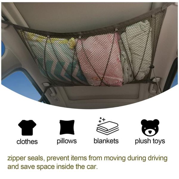 

car organizer portable ceiling storage net mesh bag vehicle roof pouch drawstring for clothes sundries
