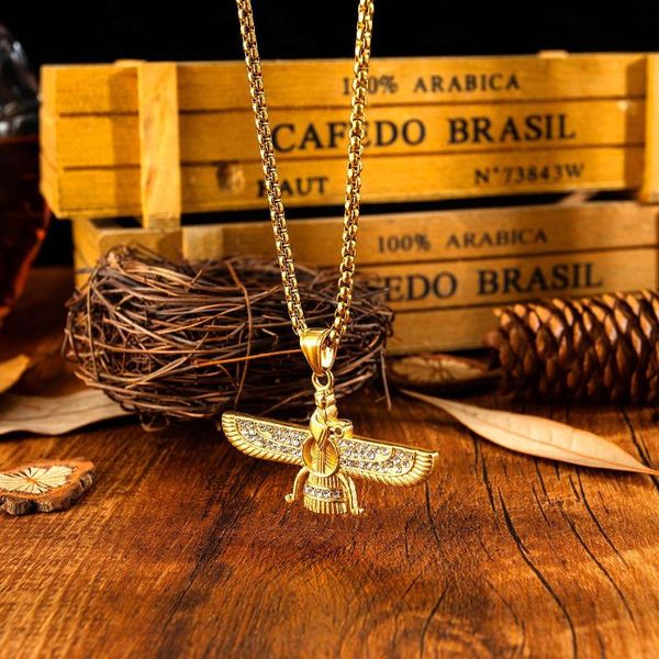 

pendant necklaces fashion zoroastrianism wing necklace for men stainless steel chain ahura mazda zoroastrian farvahar male jewelry, Silver