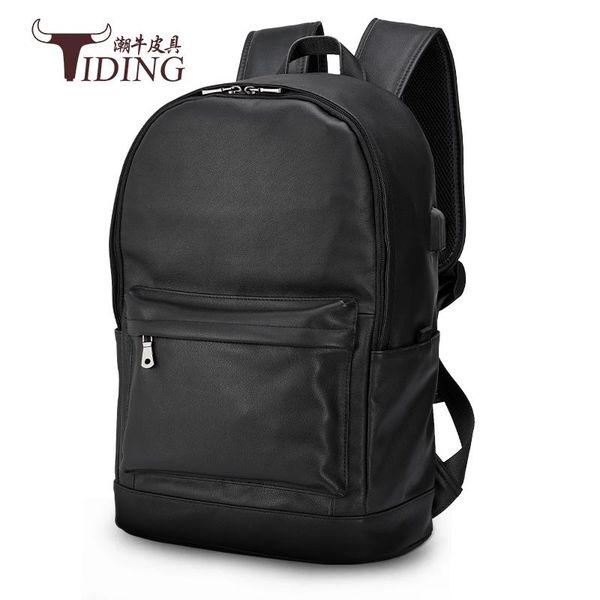 

backpack 16" laptravel business bag man cow leather male casual black large capacity backpacks bags men