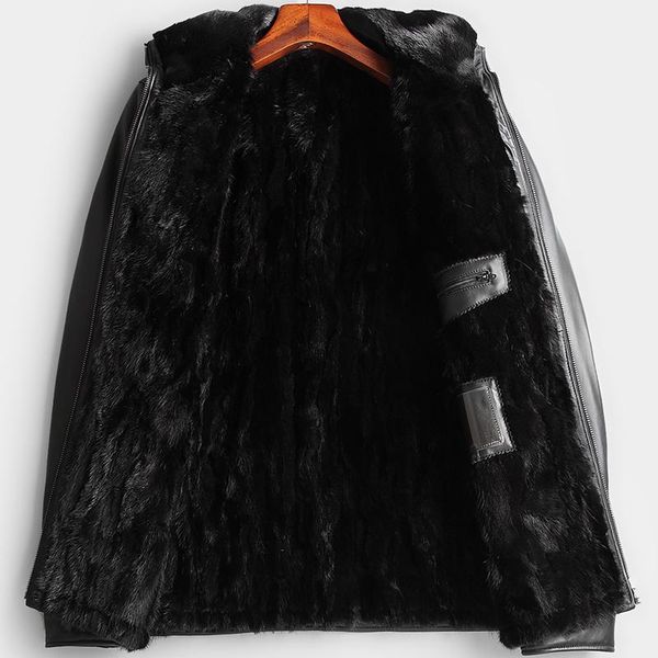 

men's leather & faux genuine jacket real liner short mens sheepskin coat plus size jackets chaqueta cuero hombre 806 kj1131, Black