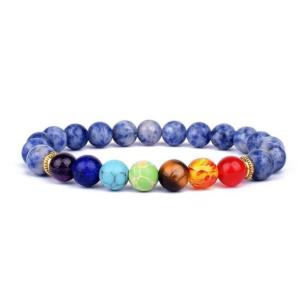 

beaded, strands 7 chakra healing beaded bracelet reiki prayer balance beads handmade braided bangles for women men elastic jewelry, Black