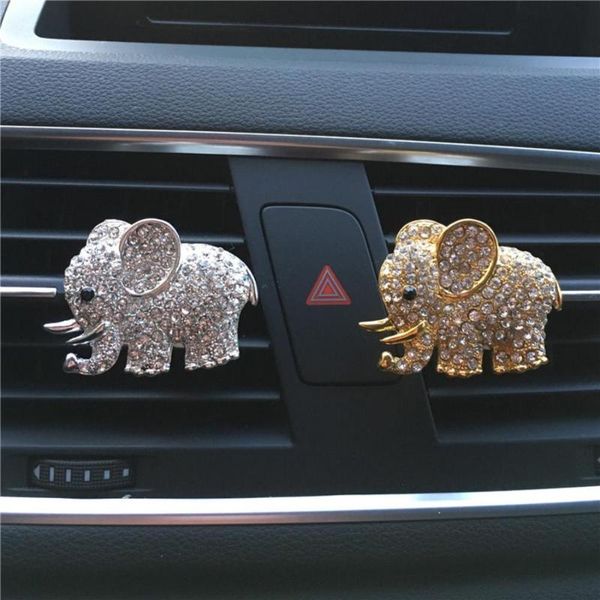 

car air freshener silver/gold metal crystal elephant styling perfume clip outlet