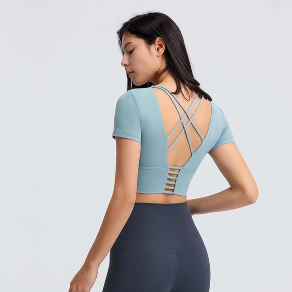 

yoga outfit 2021 women shirts workout open back long sleeve crop spring autumn gym cross sports shirt short summer
