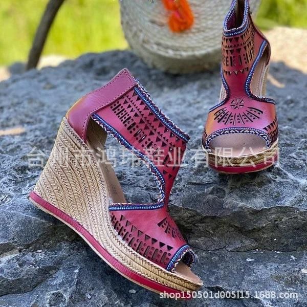 

sandals light summer high heels wedges vintage shoes woman women plus size gladiator, Black