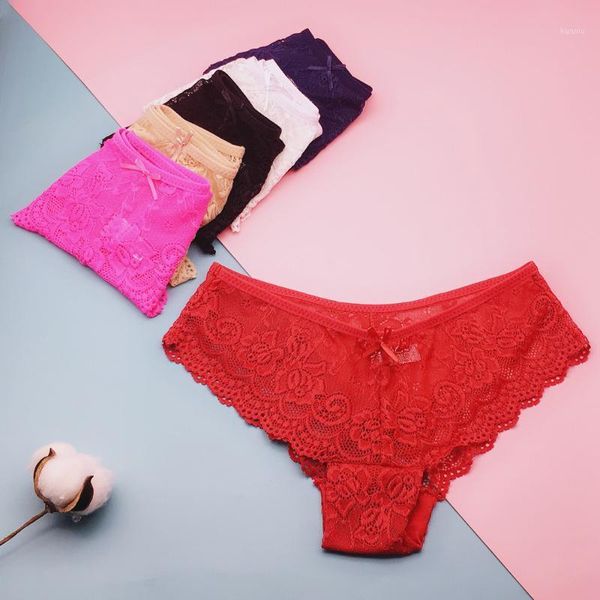 

women's panties 6 pcs/lot arrival 2021 underwear briefs women transparent lace cotton  l xl xxl 9428, Black;pink