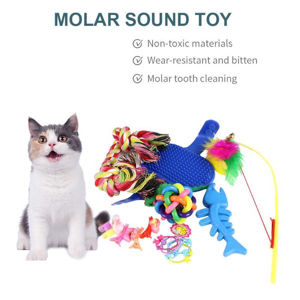 

16/18pcs cat toys interactive kitten toys feather sound interactive teaser balls mint fish catnip toy set pet supplies cat