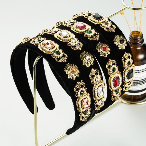 

hair clips & barrettes retro baroque shiny color crystal headband women's elegant court style pearl velvet band party accessories, Golden;silver