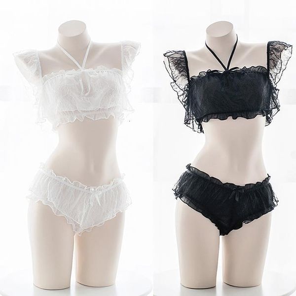

women lingerie heart hollow out intimates set anime cosplay camisoles lolita transparent underwear++belt neck ring, Gray