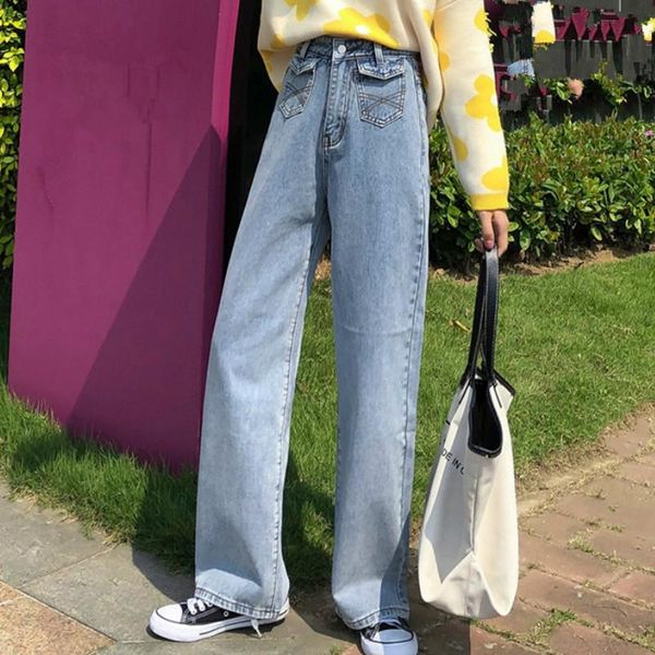 

women's jeans high waist wide leg straight for women xs s  l xl, Blue