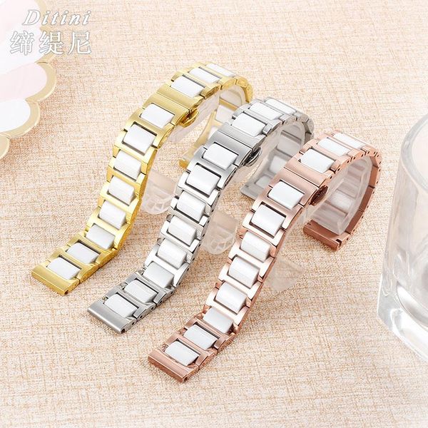 

watch bands 14 15 16 18 20 22mm ceramic bracelet in stainless steel watchband strap women man wristwatches with butterfly buckle, Black;brown