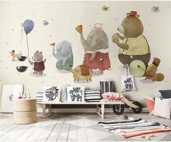 Sfondi Cartoon Bear Elephant Wallpaper Carta da parati Murale 3D PA PO per bambini Camera Divano Asilo Sfondo di carta Decor