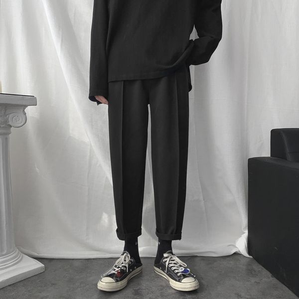 

2021 new men's solid color worsted wool fabric sweatpants leisure cotton casual pants thicken in warm black/grey trousers m-2xl 1ela