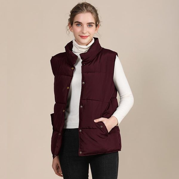 

women's vests winter cotton casual vest coat for women autumn single breasted female solid navy blue windproof warm waistcoat, Black;white