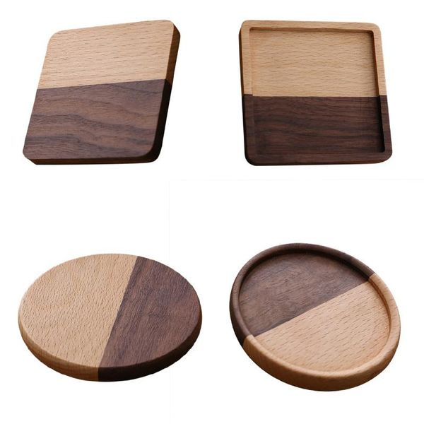 

wood coasters coffee cup pads placemats table decor durable heat resistant square round drink mat