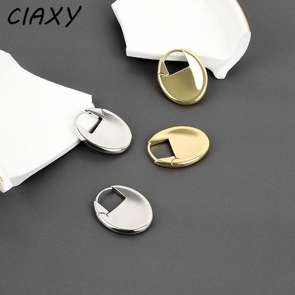 

hoop & huggie ciaxy 925 sterling silver geometric smooth oval earrings for women personality neo-gothic ear buckle earring fashion jewelry, Golden;silver