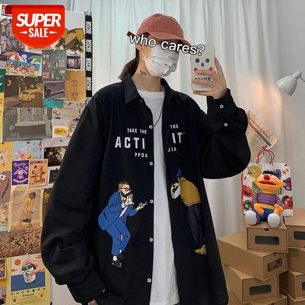 

hawaiian beach casual print black white shirt for 2021 autumn spring clothes shirts men's long sleeves oversized 5xl #7c6m, White;black