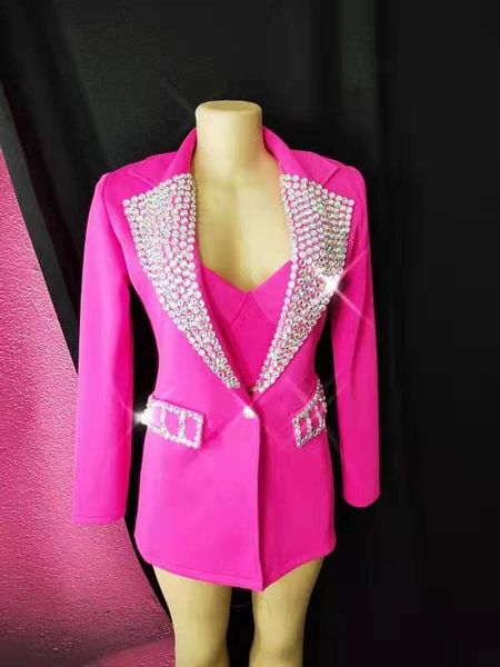 

bra+shorts+coat 3 pieces set sparkly silver rhinestones suit women singer dancer birthday prom stage evening bar outfit set, Black;red