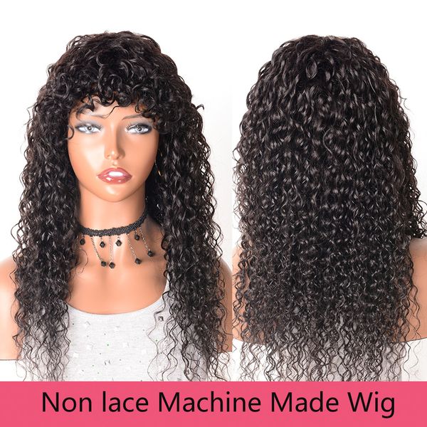 

long wavy kinky curly short wigs with bangs perruque 1b color afro curly wigs with bangs synthetic wigsfactory direct, Black