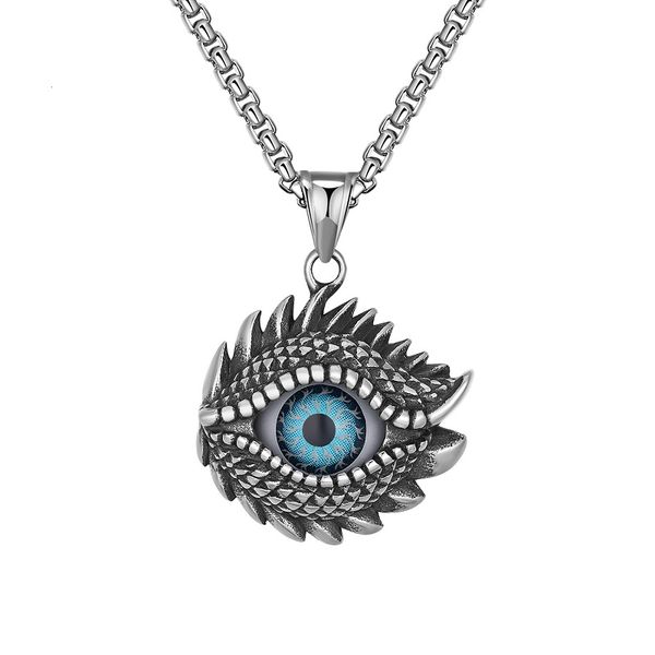 

evil eye pendant necklaces for men 316 stainless steel blue eyes necklace hip hop jewelry, Silver