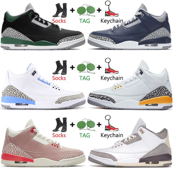 

men 3s men jumpman 3 basketball shoes 2022 fashion pine green rust pink racer blue midnight navy pure white court purple mens women trainers, White;red