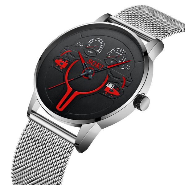 

wristwatches soki europe and the united states -selling fashion trend retro steel belt calendar men's watch casual sports quartz, Slivery;brown