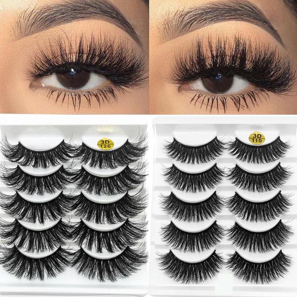 

false eyelashes 5 pairs 3d faux mink hair multilayers wispy fluffy thick long lashes natural black handmade eye makeup extension
