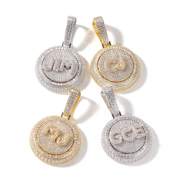 

hip hop iced out diy custom letter spinner pendant necklace micro paved zircon gold silver plated mens women jewelry gift