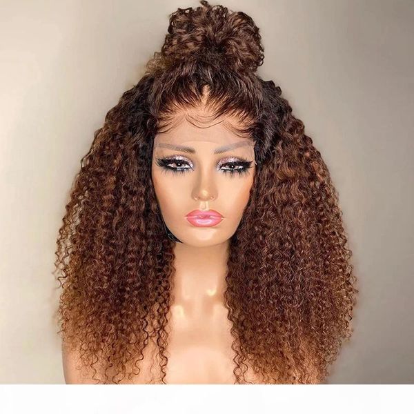 

kinky curly wigs human hair brown pre plucked brazilian hair wigs 100% cuticle aglined virgin lace front 250% density, Black;brown