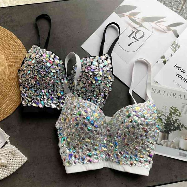 

multicolor shinning decoration bustier crop women fashion dance party corset bra nightclub camisole 210603, White